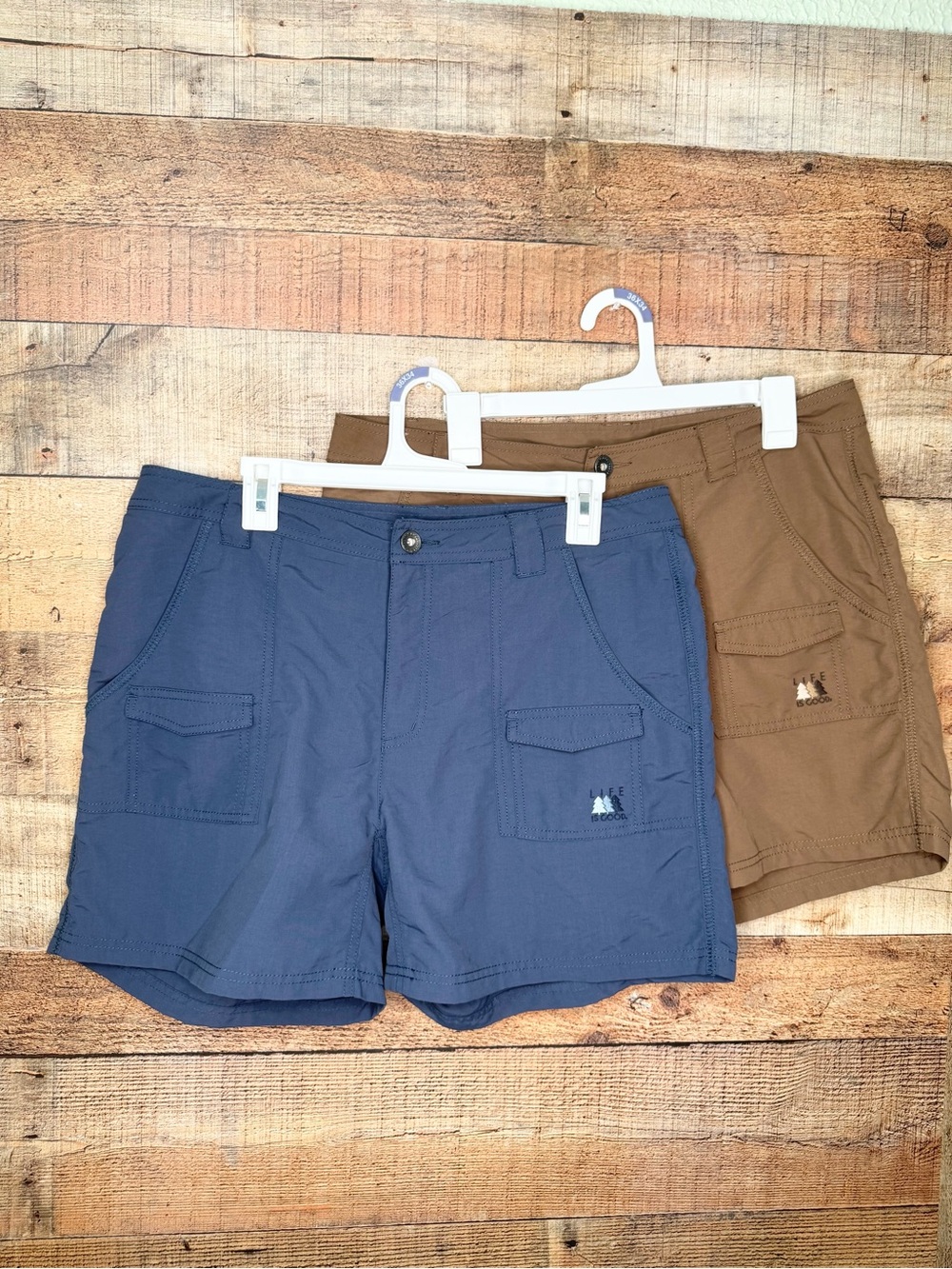 Life is Good Women's Shorts Lot Of 2 Size 14 Hiking Outdoor Nylon Blue Brown
